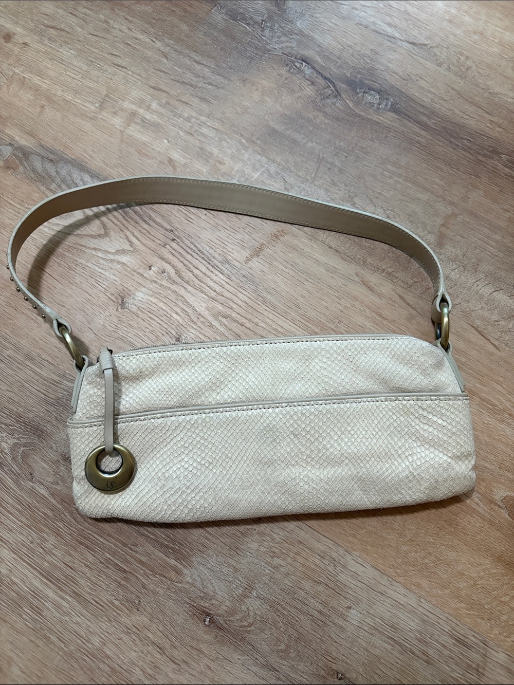 Donald J Pliner Snake Leather Hobo Shoulder Bag Handbag Tote ~Ivory/Cream